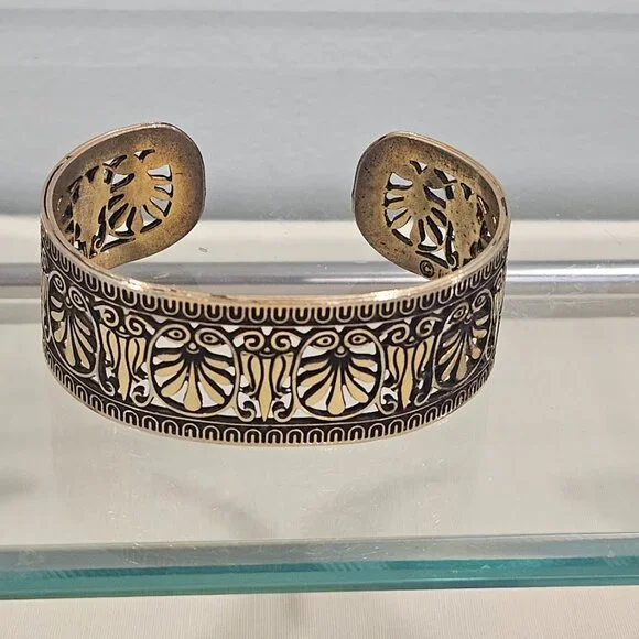 VINTAGE MMA METROPOLITAN MUSEUM OF ART GOLD TONE BANGLE CUFF BRACELET - Picture 5 of 8